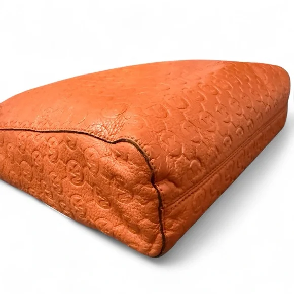 Michael Kors Tote Bag Vintage Monogram Embossed Leather Tote Shoulder Bag Orange - Picture 8 of 12